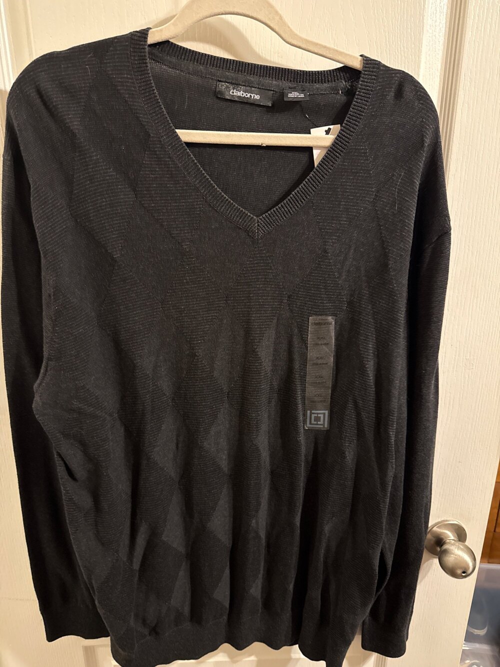 NEW with tags, Claiborne Sweater V Neck Black Cotton Long Sleeve XXL